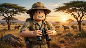 與 Roblox 角色一同在草原上展開野生動物探險之旅。