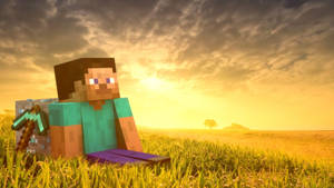Steve 在草地與鑽石上的 Minecraft HD 桌布