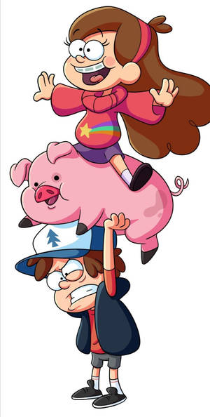 Waddles 與《怪誕小鎮》角色 — 18:9 壁紙