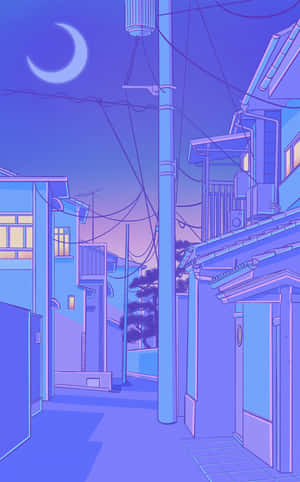 东京动漫紫色村庄之夜 — 月亮 壁紙