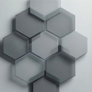 重疊的灰色六邊形圖案，帶有簡潔現代的風格。