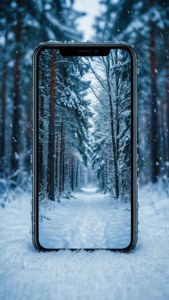 雪地中的iPhone 11搭配冬季森林壁纸