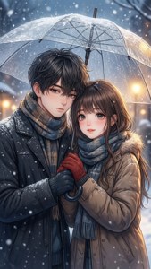 雪中伞下的动漫情侣 — 动漫情侣 壁紙