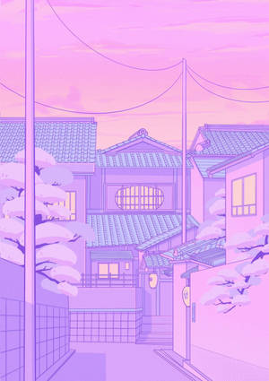 动漫街道粉彩天空背景壁纸 — IQOO Pad5c 壁紙