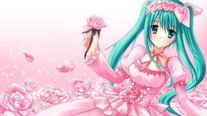 可愛動漫初音未來粉紅禮服與玫瑰 — 可愛動漫 壁紙
