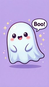 可愛的卡哇伊幽靈友善地說出Boo。 — iPhone Se 壁紙