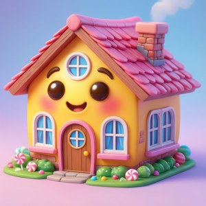 可愛比例的 Chibi 風格房屋表情符號，糖果色調。 — Tecno Phantom 壁紙