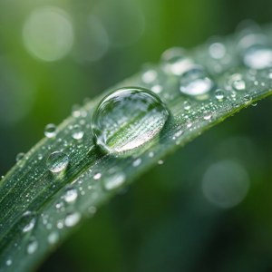 微距拍摄叶上露珠，背景虚化。 — iPad 壁紙