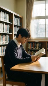 拓在学校图书馆里阅读 — 海浪 壁紙