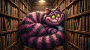 柴郡貓在魔法圖書館中悄悄穿行。 — 柴郡猫 壁紙