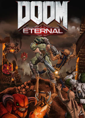 《DOOM永恆》桌布，毀滅戰士消滅雜兵與重型惡魔 — Oppo Pad 5 壁紙