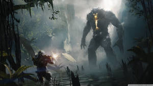 惊人的高清《Anthem》壁纸，标枪机甲与巨人的战斗 — 黎明 壁紙