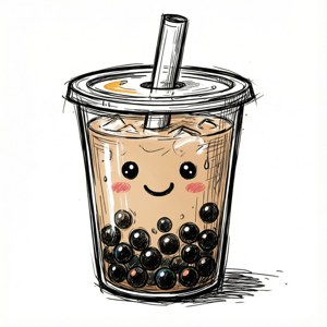 手繪塗鴉風格，描繪微笑珍珠的泡泡茶。 — Galaxy Watch 壁紙