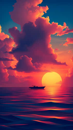 夕陽,海洋,小船,雲朵,黃金時刻,寧靜,地平線,紫色天空,自然,海浪。 — 自然 壁紙