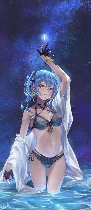 夜晚穿着比基尼的动漫女孩 — Galaxy Z Flip 壁紙