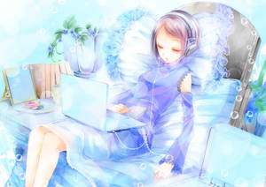 夢幻動漫女孩在筆記型電腦前睡著 — 动漫笔记本 壁紙