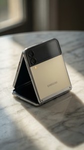 优雅简约的壁纸，展现Galaxy Z Flip 5置于大理石之上。