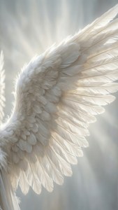 精緻的白色天使翅膀散發神聖光芒，象徵純潔。 — 白色美学 壁紙