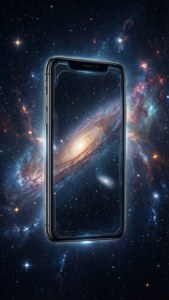 宇宙壁纸，iPhone X漂浮在群星之间。