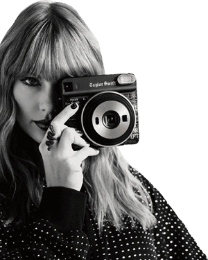透明拍立得相機黑白剪影 - Fujifilm 相機 Taylor Swift，高清 PNG 下載