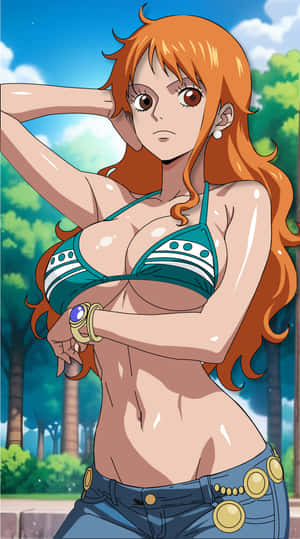 娜美，海贼王，动漫女孩，动漫角色，橙发动漫女孩，比基尼上衣，动漫艺术，漫画风格，海贼王壁纸，女性动漫角色 — 1440x2560 壁紙