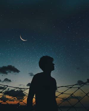 孤影独爱星空 — 月亮夜空 壁紙
