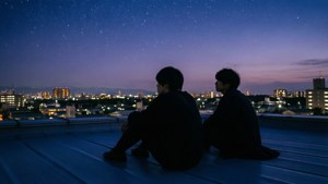 拓与裕在黄昏时分的学校屋顶上交谈 — 海浪 壁紙