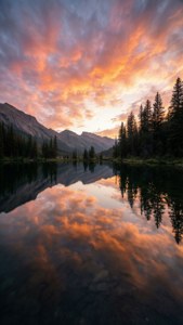 宁静的山间湖泊在日出时分，倒影鲜明生动，完美适用于iPhone 11 Pro Max。