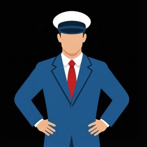 以簡潔線條呈現的極簡扁平向量船長角色。 — Pixel Watch 5 壁紙