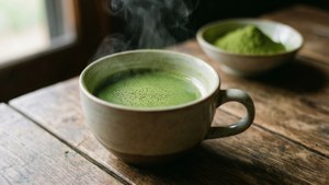 木桌上的抹茶茶杯。 — 1280x720 壁紙