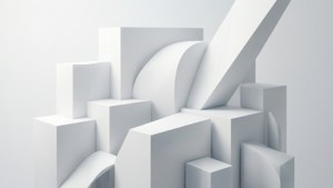 现代3D抽象构图，由白色几何形体与细腻渐变构成。 — 白色美学 壁紙