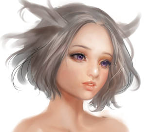 白色短髮紫色眼睛的動漫女孩3D數位藝術桌布