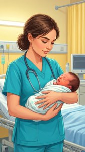 温柔的 neonatal 护士拥抱新生儿。 — iPhone 5 壁紙