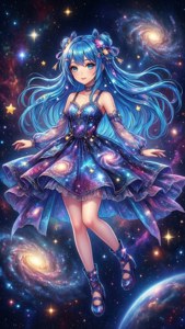 身穿銀河裙的動漫少女漂浮在太空中。 — 動漫美學GIF 壁紙