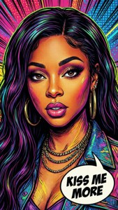 普普藝術漫畫風格的 Doja Cat 與對話氣泡