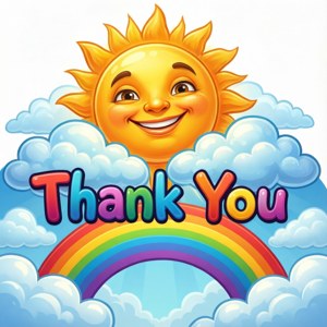 欢快的卡通太阳和彩虹剪贴图，带有“Thank You”文字。 — 摩托罗拉 Razr 2026 壁紙
