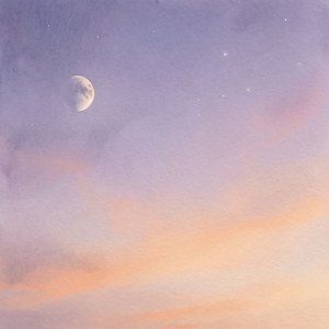粉彩色的暮光天空，点缀著一彎新月與繁星。 — 天空景观 壁紙