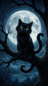 满月下树枝上的哥特式柴郡猫剪影。 — 柴郡猫 壁紙