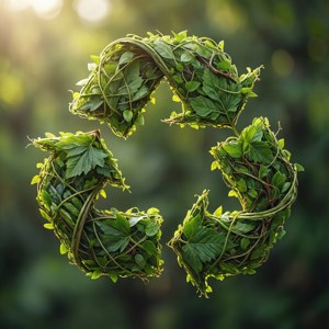 由绿色树叶和藤蔓组成的回收标志。 — 华为nova Flip S 壁紙