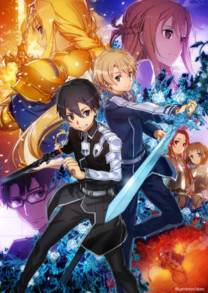 SAO Alicization角色群以黃、藍、紫色調呈現的桌布 — OnePlus Pad 2 Pro 壁紙