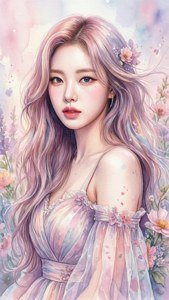 一幅带有花卉元素的Kpop偶像柔和水彩画。 — Kpop 動圖 壁紙