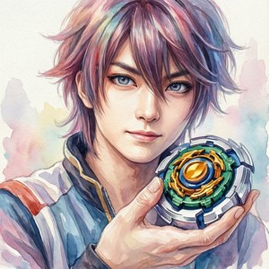 蒼井瓦爾特與他的陀螺的水彩畫。 — Pixel Watch 3 壁紙