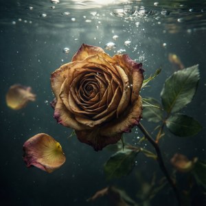 枯玫瑰沉于浑浊水中，诡异静谧，花瓣漂浮。 — 华为nova Flip S 壁紙