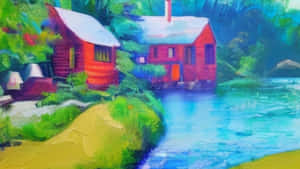 活力秋林倒映在平靜湖面