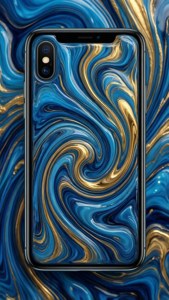 帶有iPhone X的抽象液態桌布。