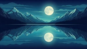 SVG风格的矢量艺术壁纸，描绘满月倒映在湖面上的景象。 — 月亮 壁紙