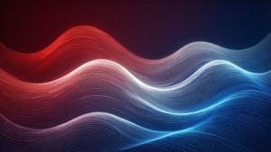 以OnePlus漸層色調呈現的抽象波浪，流動線條。