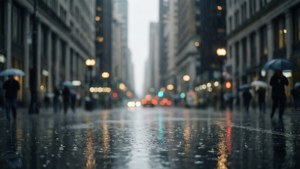 陰鬱的灰色城市景觀，伴隨雨景與倒影 — 灰色调 壁紙