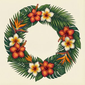 Elegant circular tropical flower wreath on cream. — Tecno Phantom 壁紙