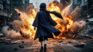 鼬冷靜地從一場大爆炸中離去